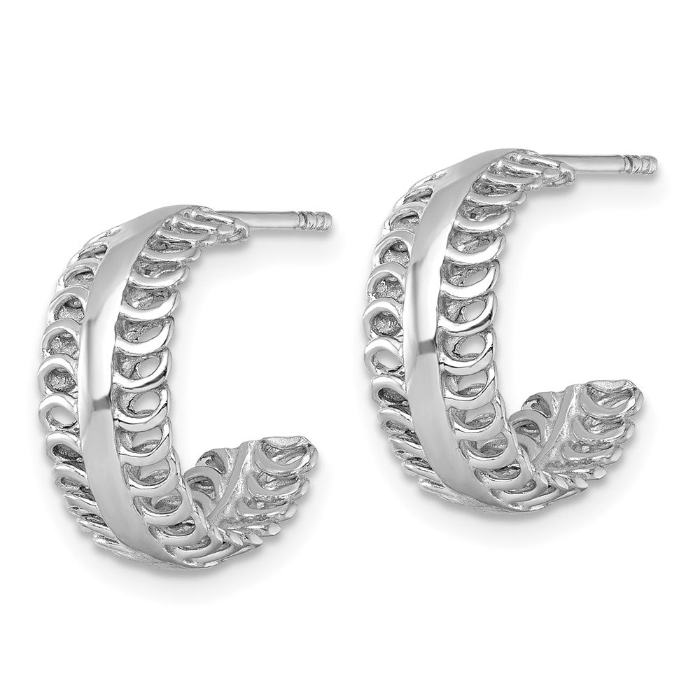 Sterling Silver Rhodium-Plated Polished Circle Pattern Post Hoop Earrings