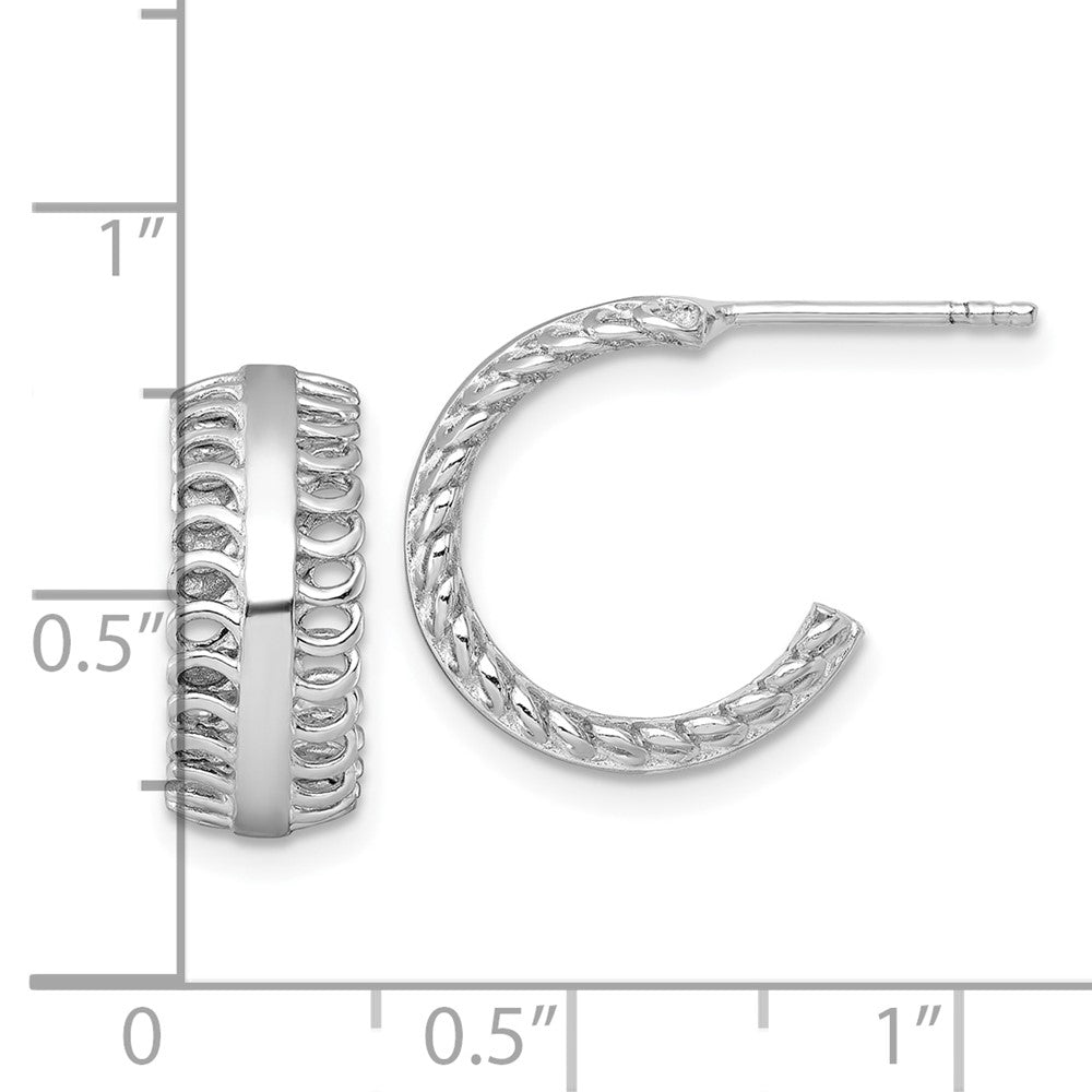 Sterling Silver Rhodium-Plated Polished Circle Pattern Post Hoop Earrings