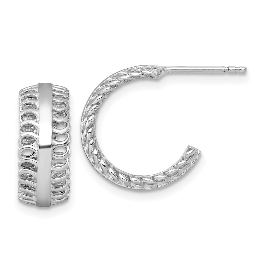 Sterling Silver Rhodium-Plated Polished Circle Pattern Post Hoop Earrings