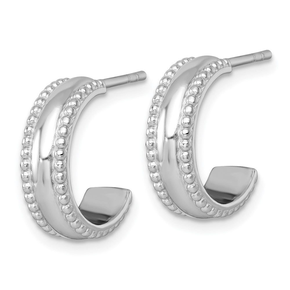 Sterling Silver Rh-Pltd Polished Beaded 5.2mm Post C-Hoop Earrings
