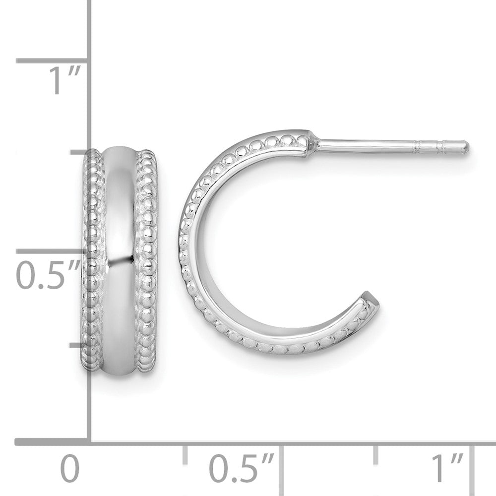 Sterling Silver Rh-Pltd Polished Beaded 5.2mm Post C-Hoop Earrings
