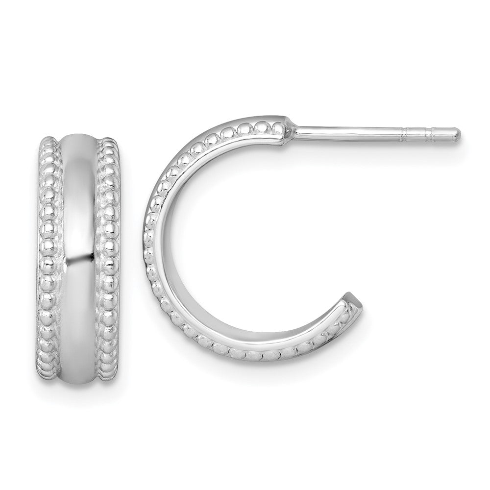 Sterling Silver Rh-Pltd Polished Beaded 5.2mm Post C-Hoop Earrings