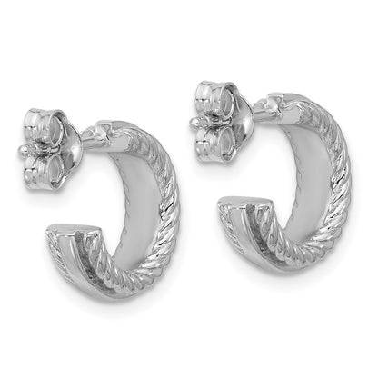 Sterling Silver Rhodium-Plated Grooved J-Hoop Post Earrings