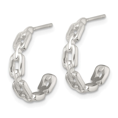 Sterling Silver Polished Link Post C-Hoop Earrings