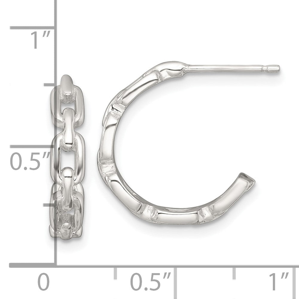 Sterling Silver Polished Link Post C-Hoop Earrings