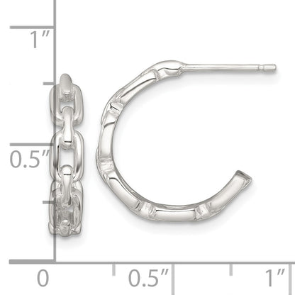 Sterling Silver Polished Link Post C-Hoop Earrings