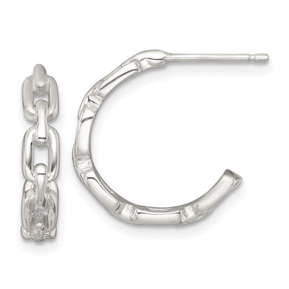 Sterling Silver Polished Link Post C-Hoop Earrings