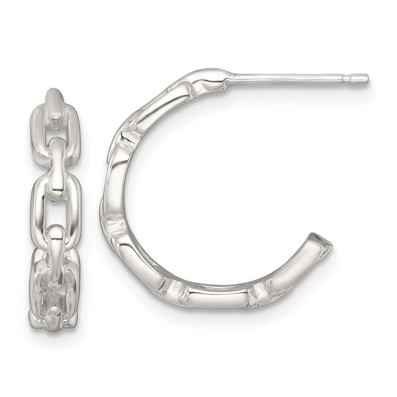 Sterling Silver Polished Link Post C-Hoop Earrings