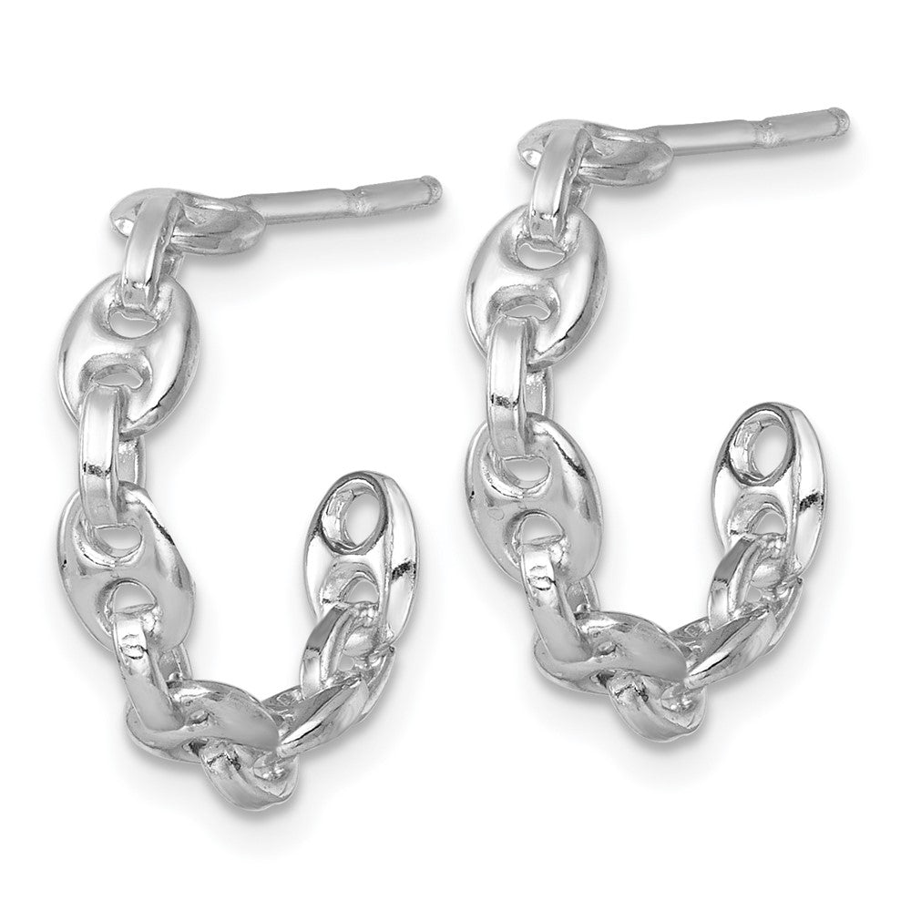 Sterling Silver Rhodium-Plated Anchor Link Hoop Post Earrings