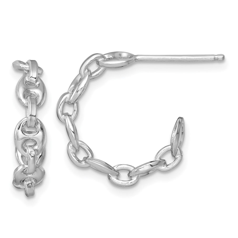 Sterling Silver Rhodium-Plated Anchor Link Hoop Post Earrings