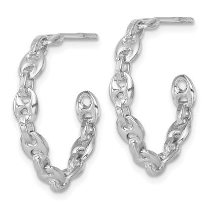 Sterling Silver Rhodium-Plated Puffed Mariner Link Post Hoop Earrings