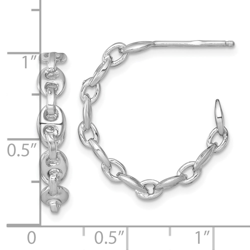 Sterling Silver Rhodium-Plated Puffed Mariner Link Post Hoop Earrings