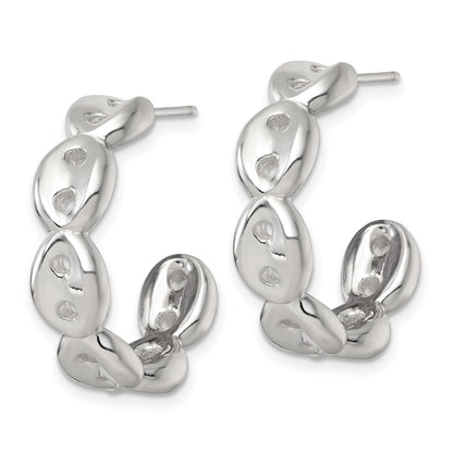 Sterling Silver Polish 7.0mm Puffed Mariner/anchor Link Post C-Hoop Earring