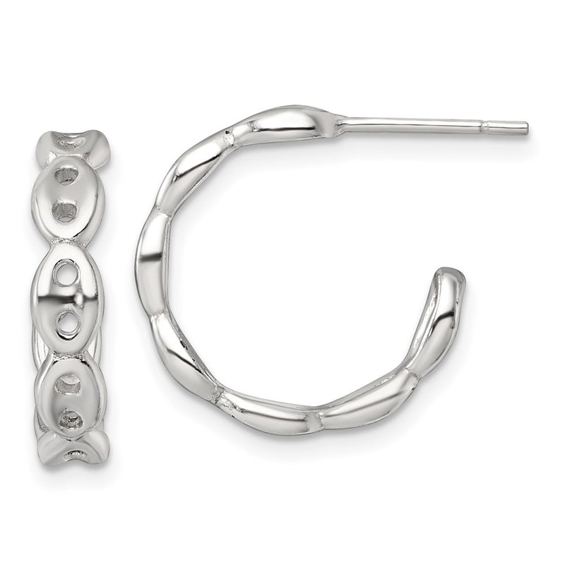 Sterling Silver Polish 4.0mm Puffed Mariner/anchor Link Post C-Hoop Earring
