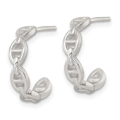 Sterling Silver Polished Anchor Link Post C-Hoop Earrings