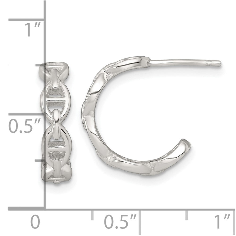 Sterling Silver Polished Anchor Link Post C-Hoop Earrings