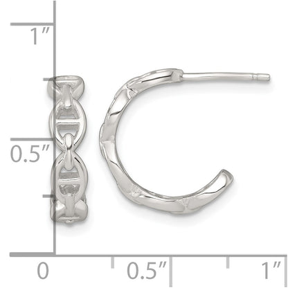 Sterling Silver Polished Anchor Link Post C-Hoop Earrings