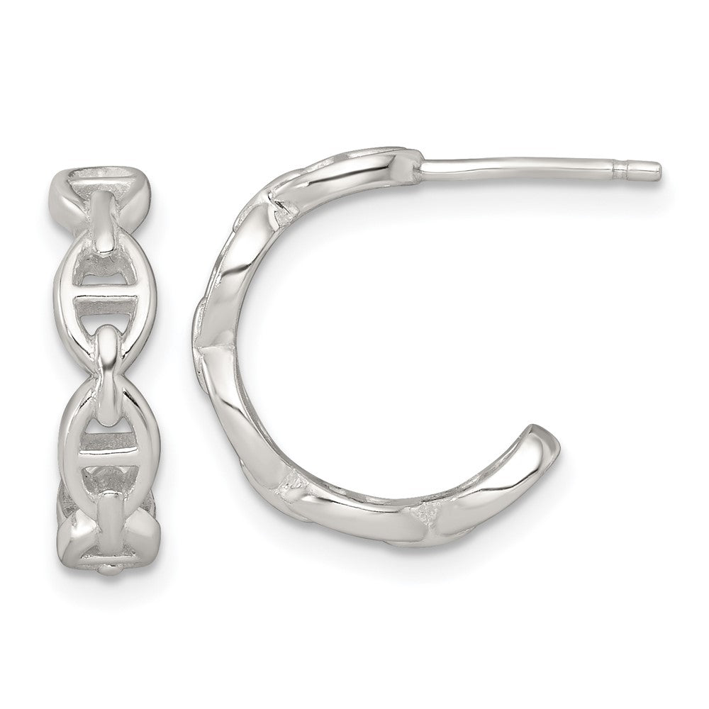 Sterling Silver Polished Anchor Link Post C-Hoop Earrings