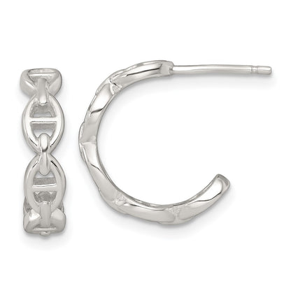 Sterling Silver Polished Anchor Link Post C-Hoop Earrings