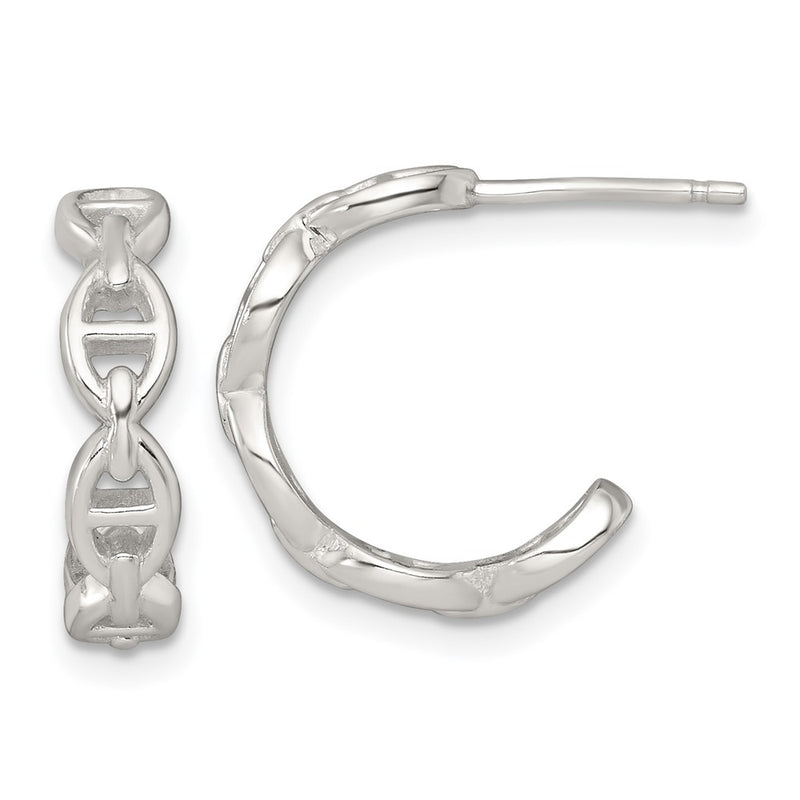 Sterling Silver Polished Anchor Link Post C-Hoop Earrings
