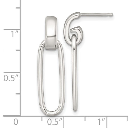 Sterling Silver Polished Elongated Oval Post Dangle Earrings