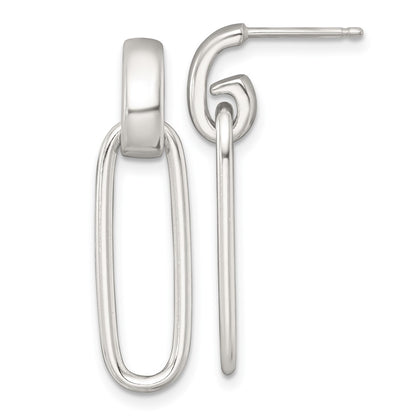 Sterling Silver Polished Elongated Oval Post Dangle Earrings