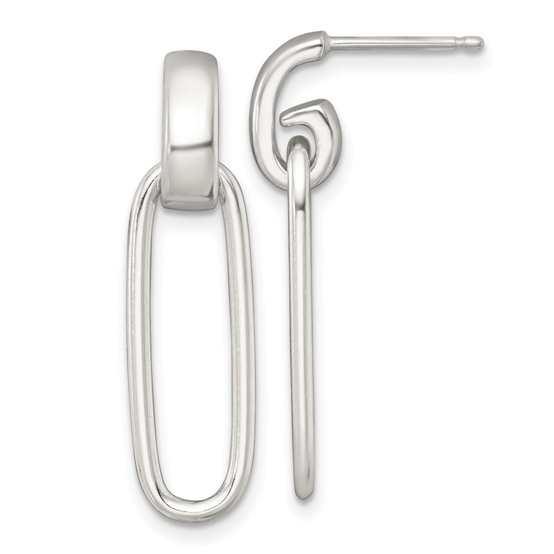 Sterling Silver Polished Elongated Oval Post Dangle Earrings
