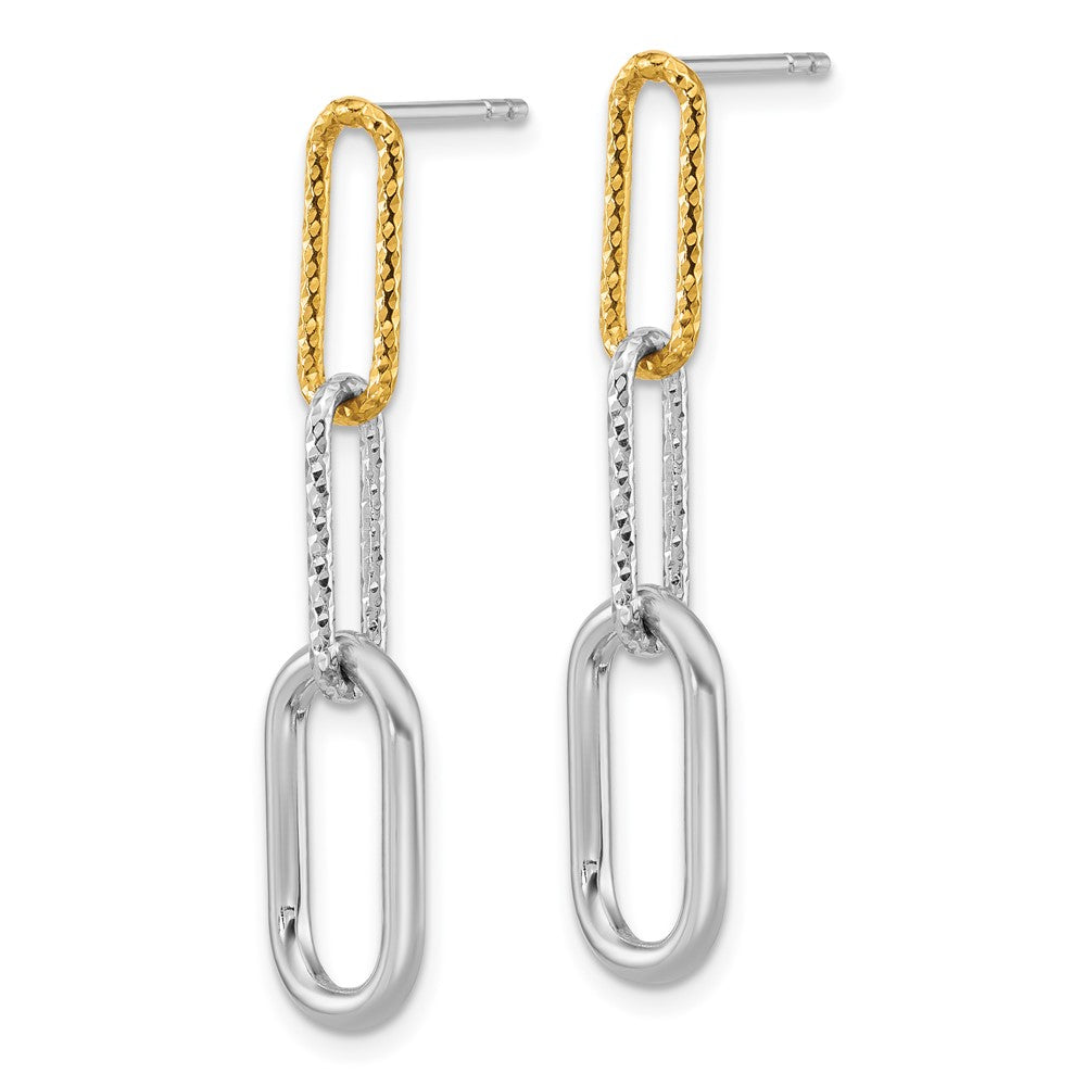 Sterling Silver Rhodium and Gold-Plated 3 Link Dangle Earrings