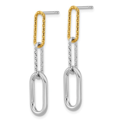 Sterling Silver Rhodium and Gold-Plated 3 Link Dangle Earrings