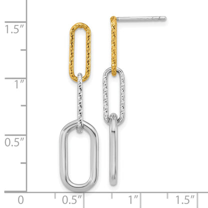 Sterling Silver Rhodium and Gold-Plated 3 Link Dangle Earrings