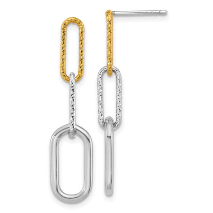 Sterling Silver Rhodium and Gold-Plated 3 Link Dangle Earrings