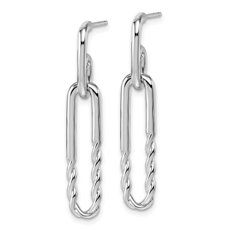 Sterling Silver Rhodium-Plated Twisted Paper Clip Dangle Post Earrings