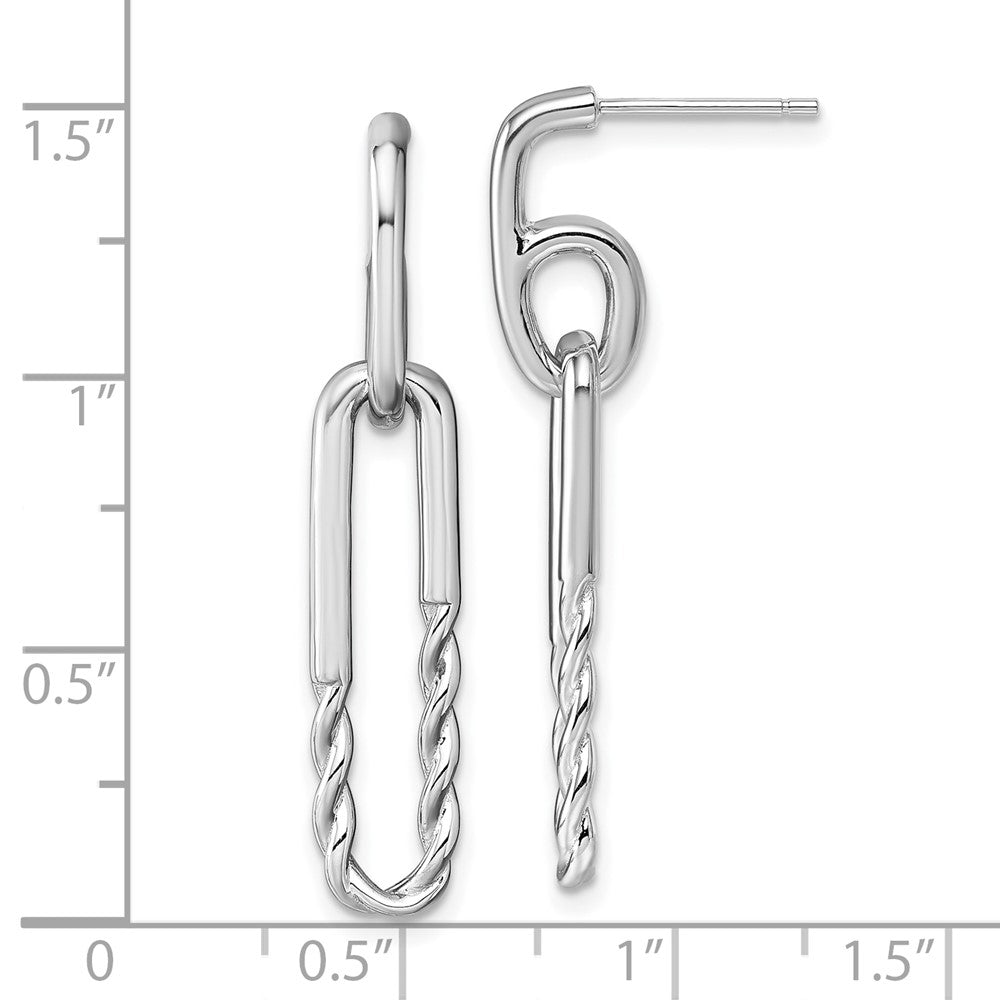 Sterling Silver Rhodium-Plated Twisted Paper Clip Dangle Post Earrings