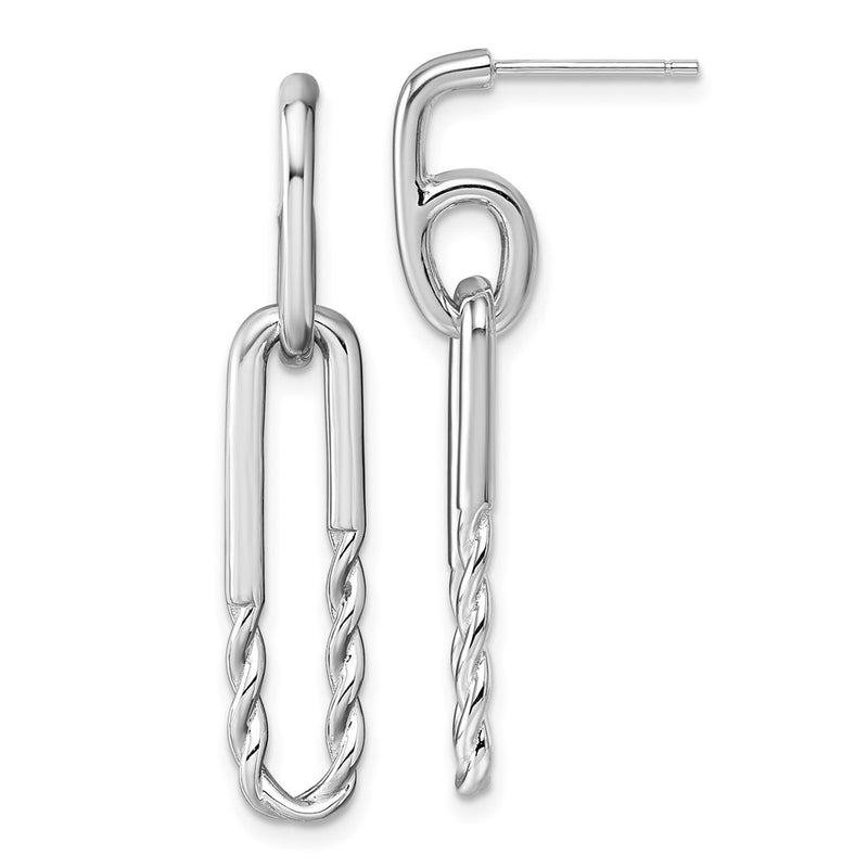 Sterling Silver Rhodium-Plated Twisted Paper Clip Dangle Post Earrings
