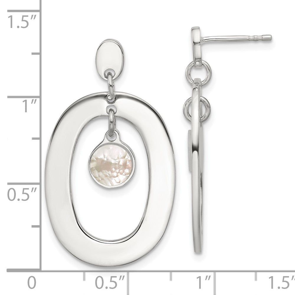 Sterling Silver Oval Mother of Pearl Post Dangle Earrings