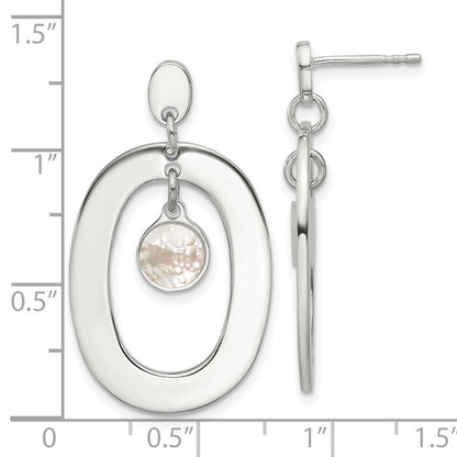 Sterling Silver Oval Mother of Pearl Post Dangle Earrings