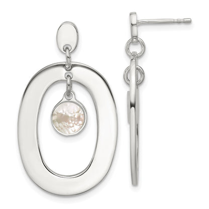 Sterling Silver Oval Mother of Pearl Post Dangle Earrings