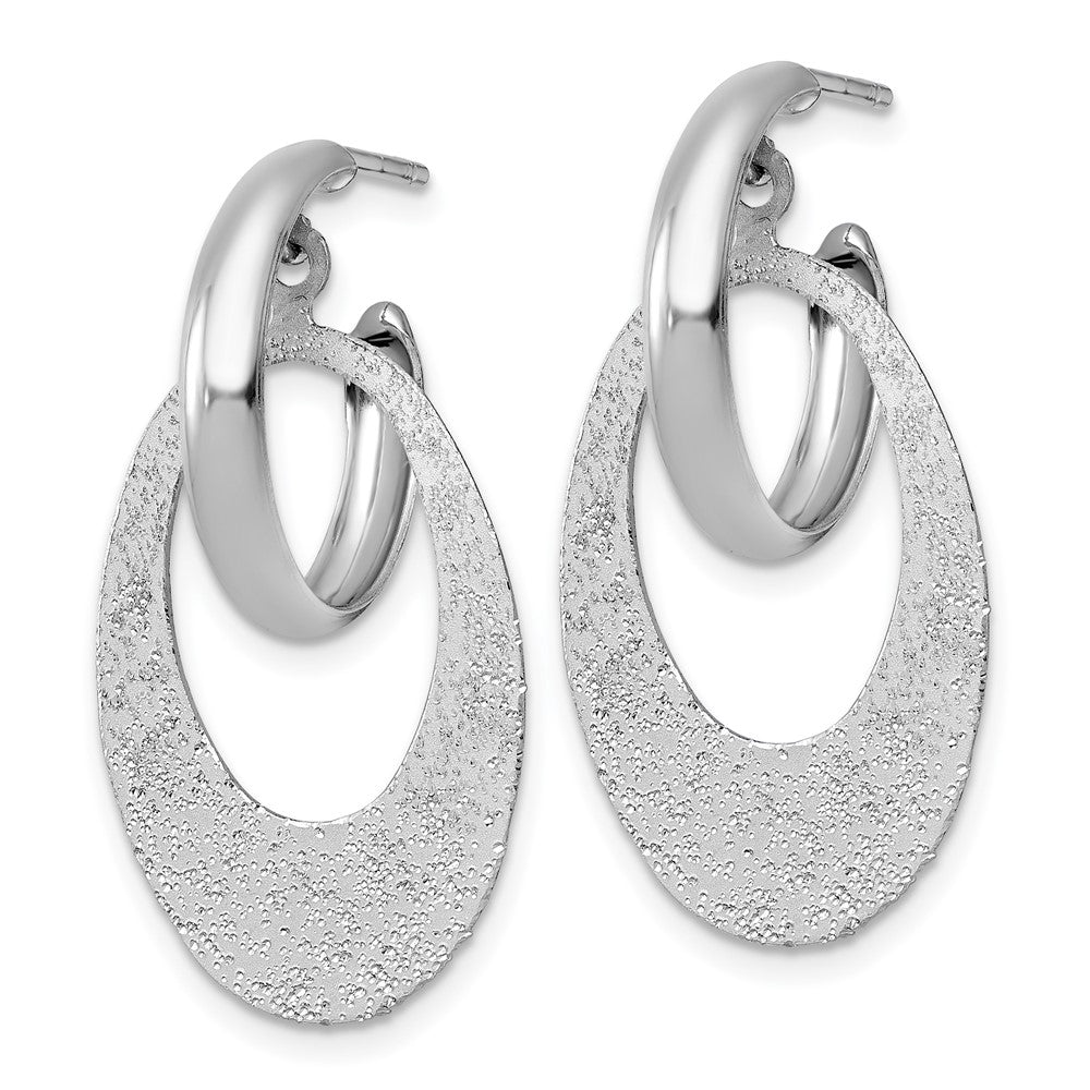 Sterling Silver Rhodium Plated Polished Brushed Dangle Post Hoop Earrings