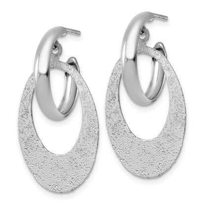 Sterling Silver Rhodium Plated Polished Brushed Dangle Post Hoop Earrings