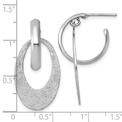 Sterling Silver Rhodium Plated Polished Brushed Dangle Post Hoop Earrings