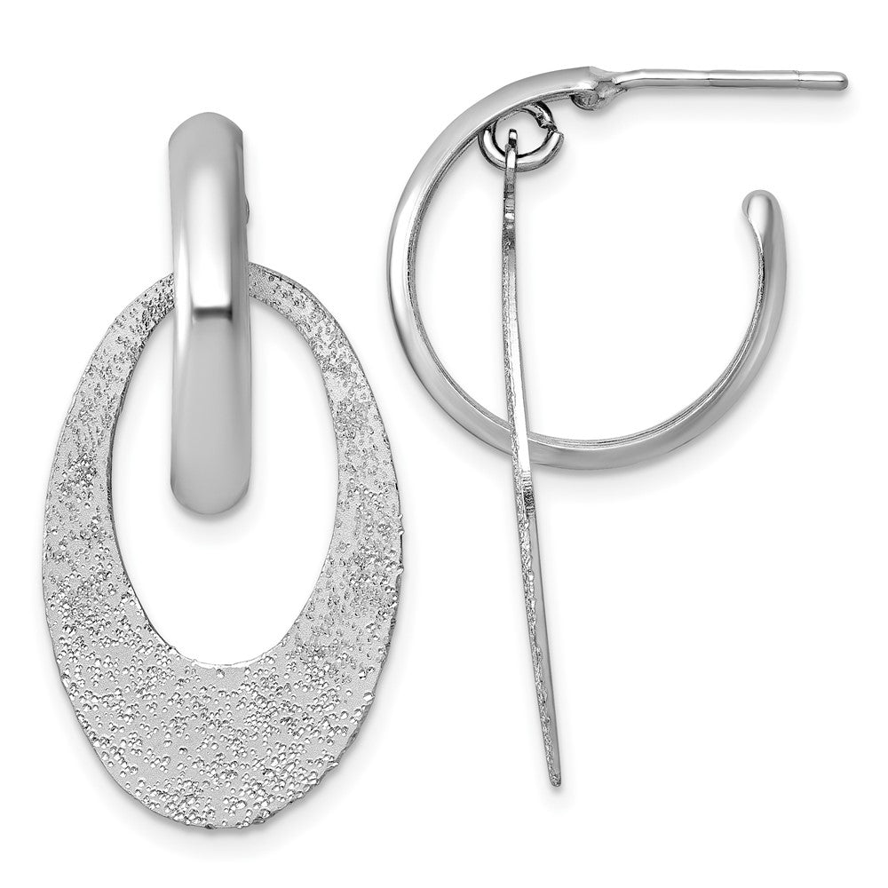 Sterling Silver Rhodium Plated Polished Brushed Dangle Post Hoop Earrings