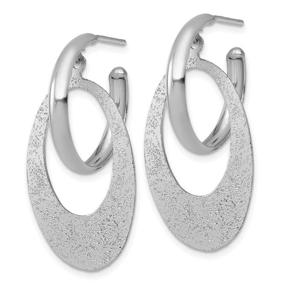 Sterling Silver Rhodium Plated Polished Brushed Dangle Post Hoop Earrings