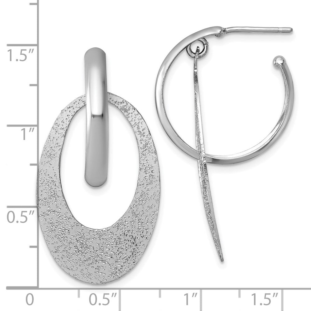Sterling Silver Rhodium Plated Polished Brushed Dangle Post Hoop Earrings