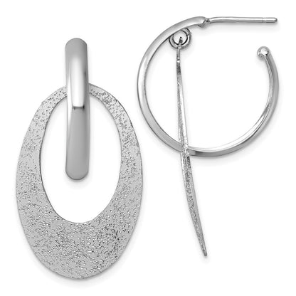 Sterling Silver Rhodium Plated Polished Brushed Dangle Post Hoop Earrings