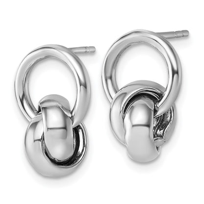 Sterling Silver Rhodium Plated Polish Love Knot Dangle Post Earrings