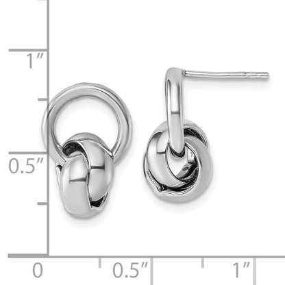 Sterling Silver Rhodium Plated Polish Love Knot Dangle Post Earrings