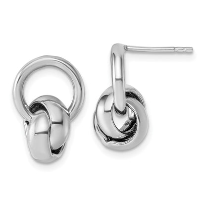 Sterling Silver Rhodium Plated Polish Love Knot Dangle Post Earrings