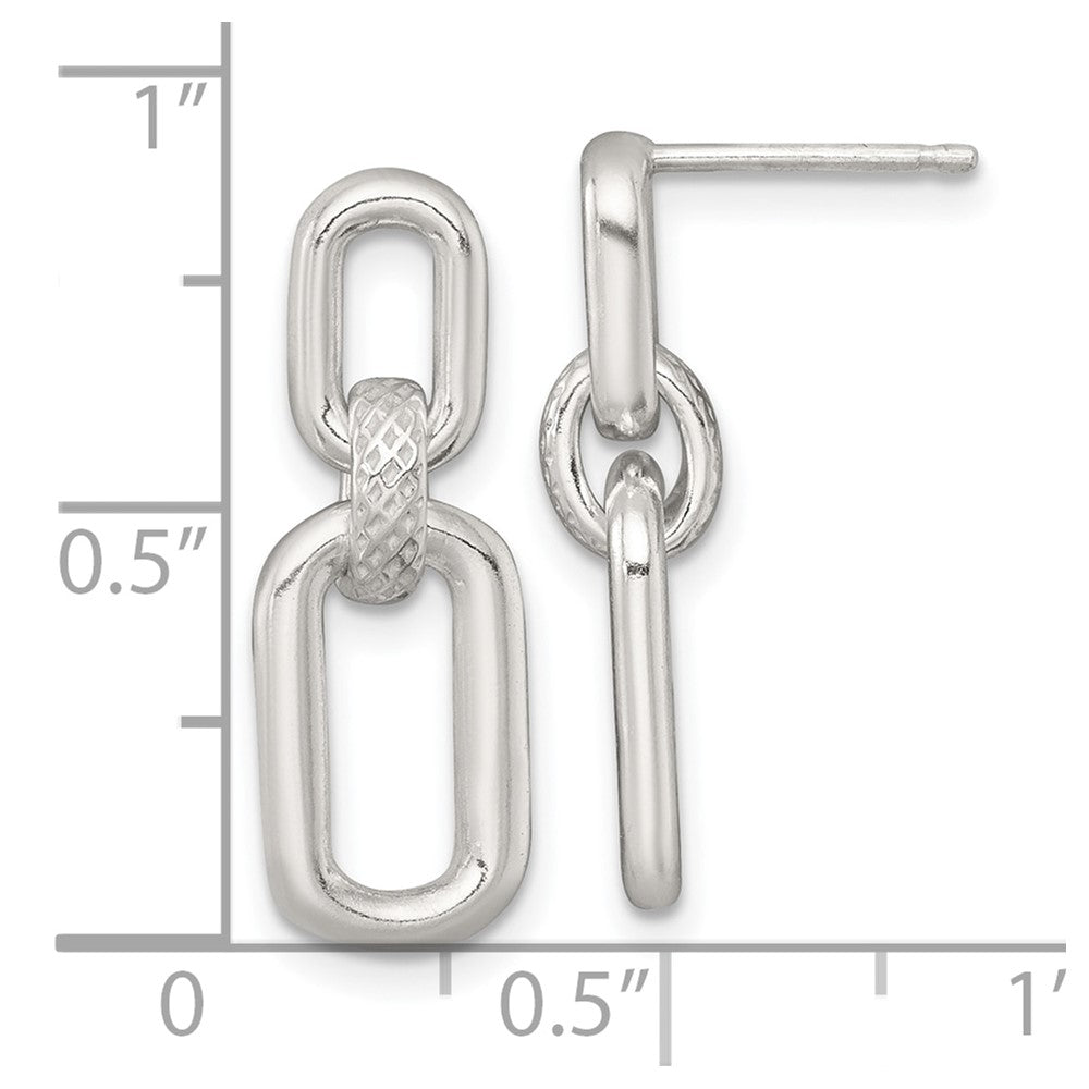 Sterling Silver Polished and Textured Fancy Link Post Dangle Earrings