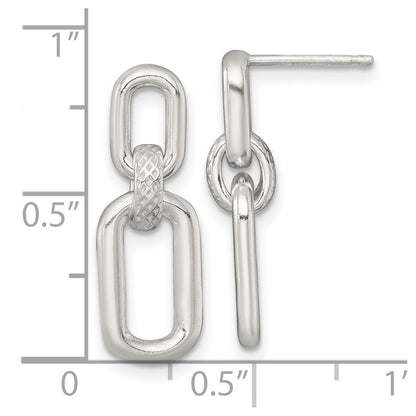 Sterling Silver Polished and Textured Fancy Link Post Dangle Earrings