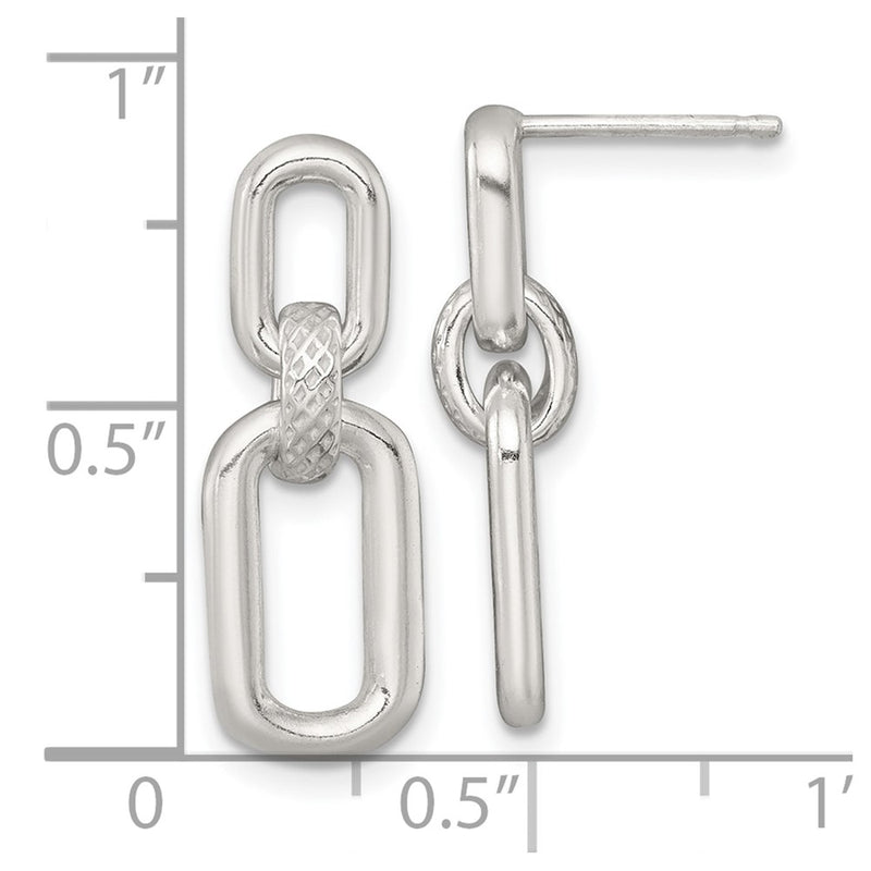 Sterling Silver Polished and Textured Fancy Link Post Dangle Earrings